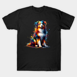 Vibrant Miniature American Shepherd in Abstract Splashes T-Shirt